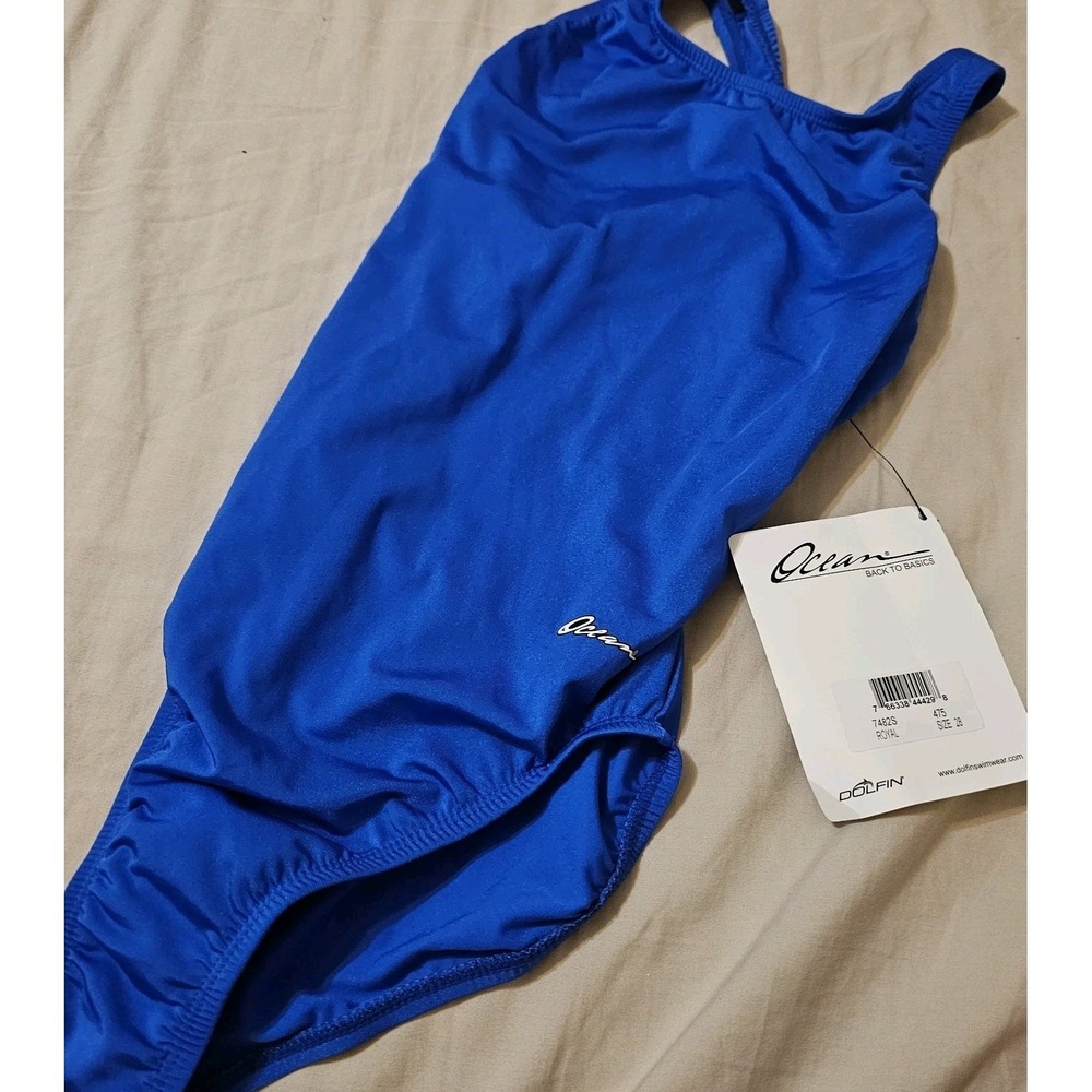 NWT Dolfin Ocean Women's Solid Performance Back One Piece Blue US 28